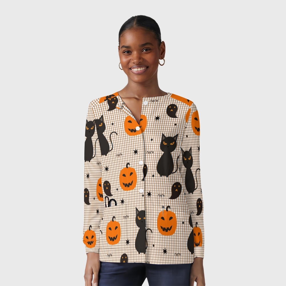 Women's Halloween Printed Long Sleeve Jacket with Buttons SL9305