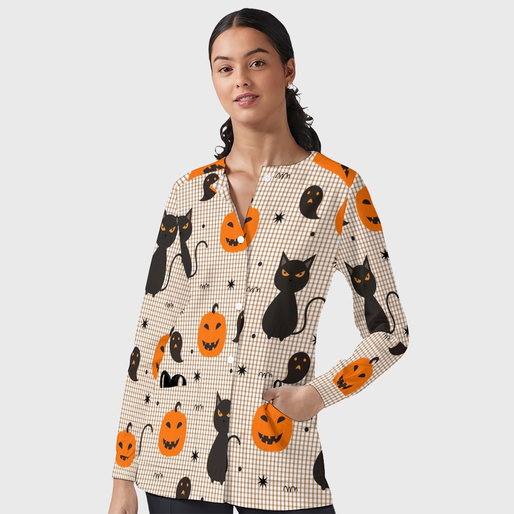 Women's Halloween Printed  Long Sleeve Jacket with Buttons SL9305