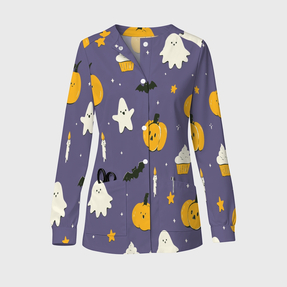 Women's Halloween Printed  Long Sleeve Jacket with Buttons SL92306