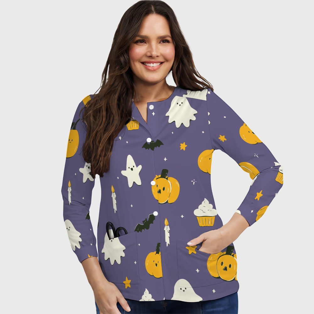 Women's Halloween Printed  Long Sleeve Jacket with Buttons SL92306