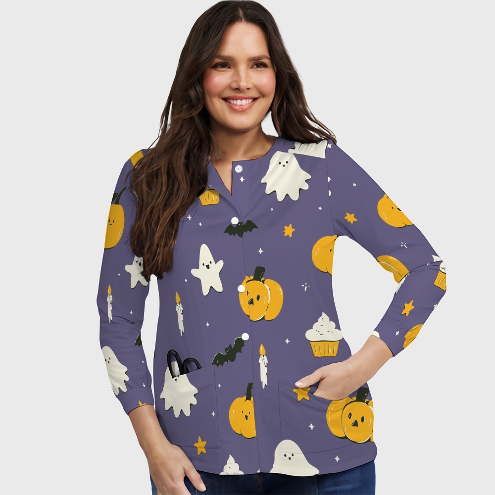 Women's Halloween Printed  Long Sleeve Jacket with Buttons SL92306