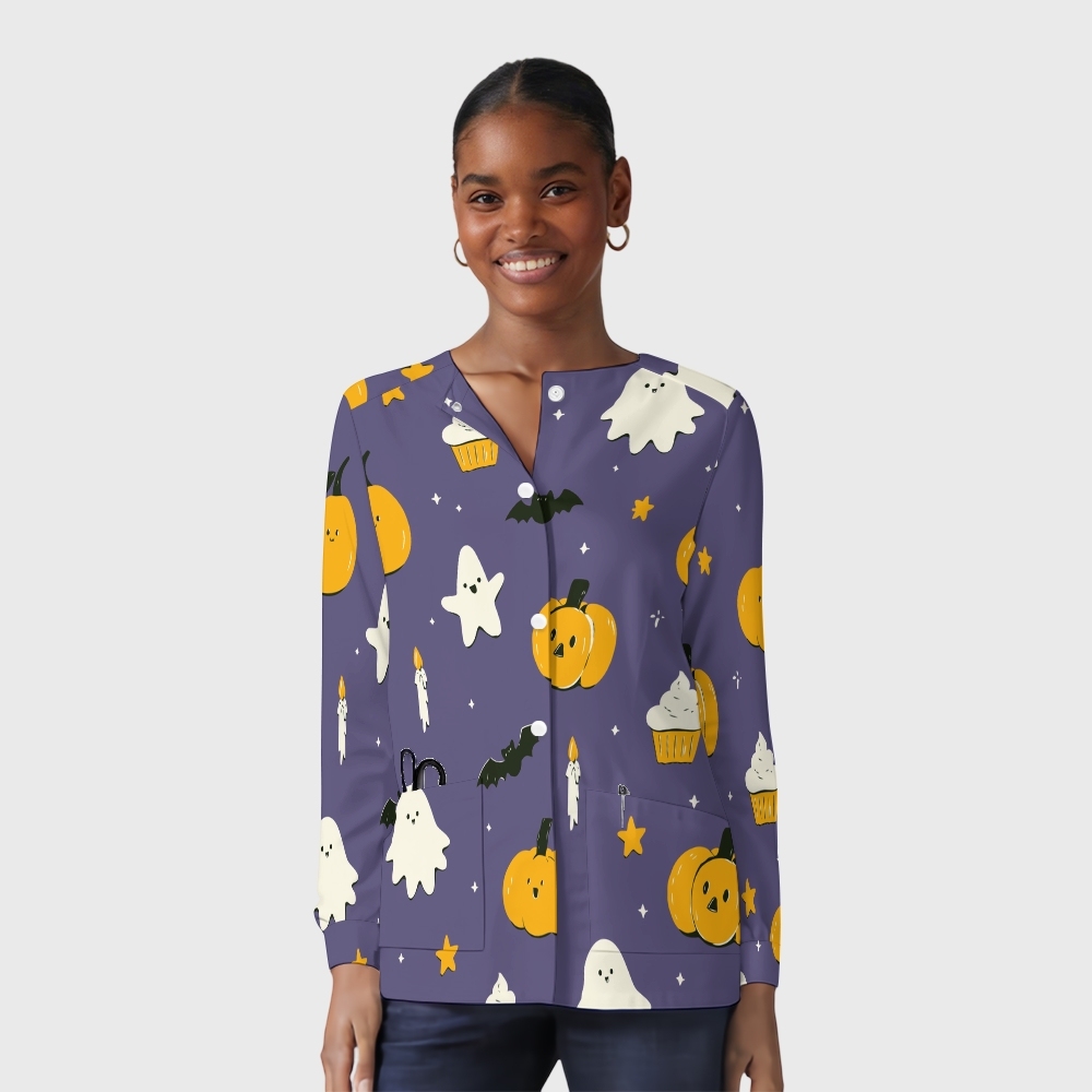 Women's Halloween Printed  Long Sleeve Jacket with Buttons SL92306
