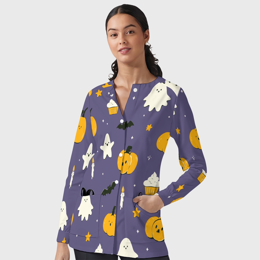 Women's Halloween Printed Long Sleeve Jacket with Buttons SL92306