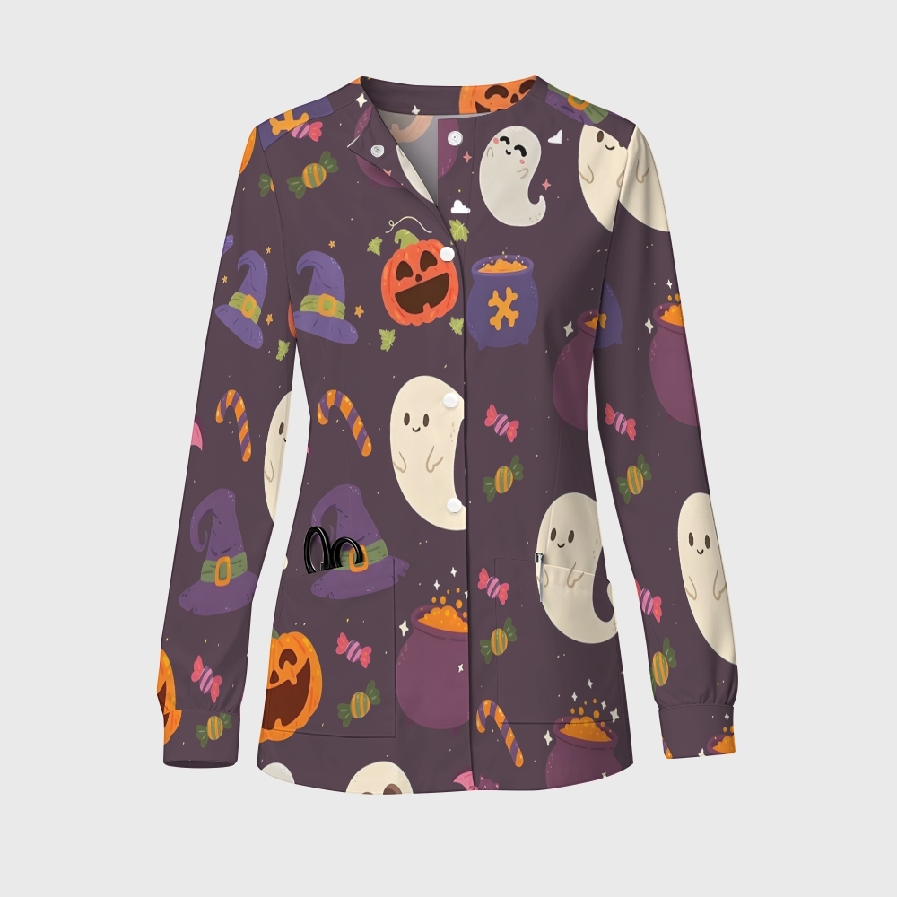 Women's Halloween Printed  Long Sleeve Jacket with Buttons SL9307
