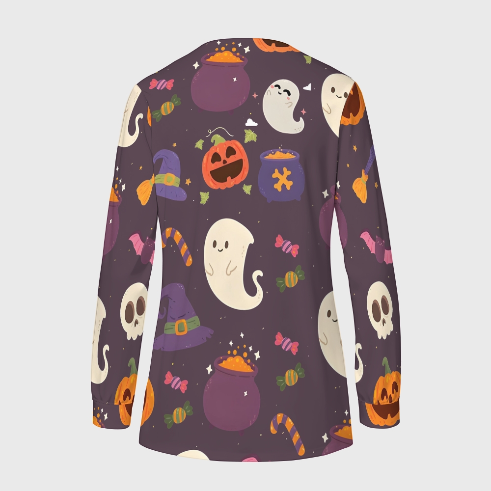 Women's Halloween Printed  Long Sleeve Jacket with Buttons SL9307