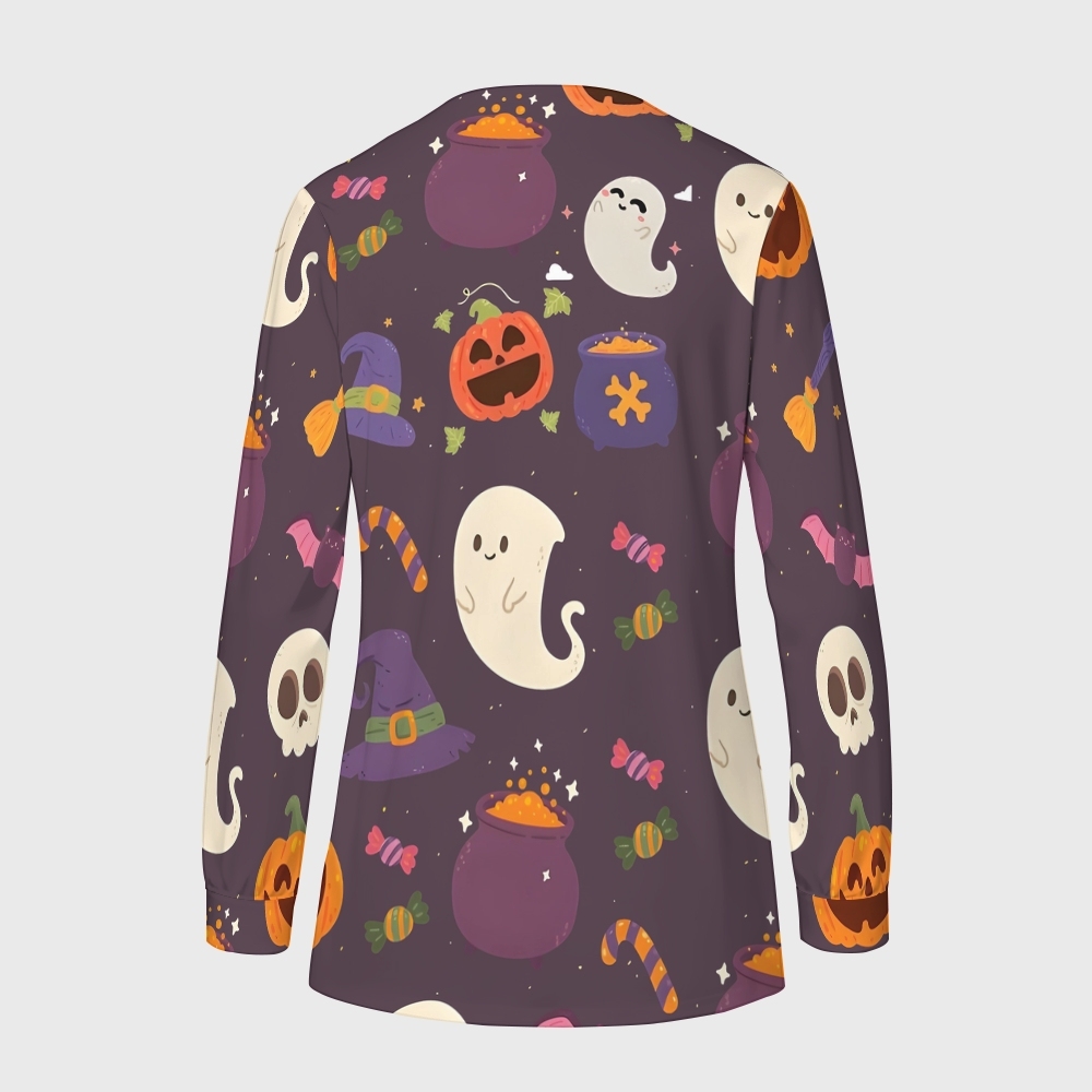 Women's Halloween Printed  Long Sleeve Jacket with Buttons SL9307