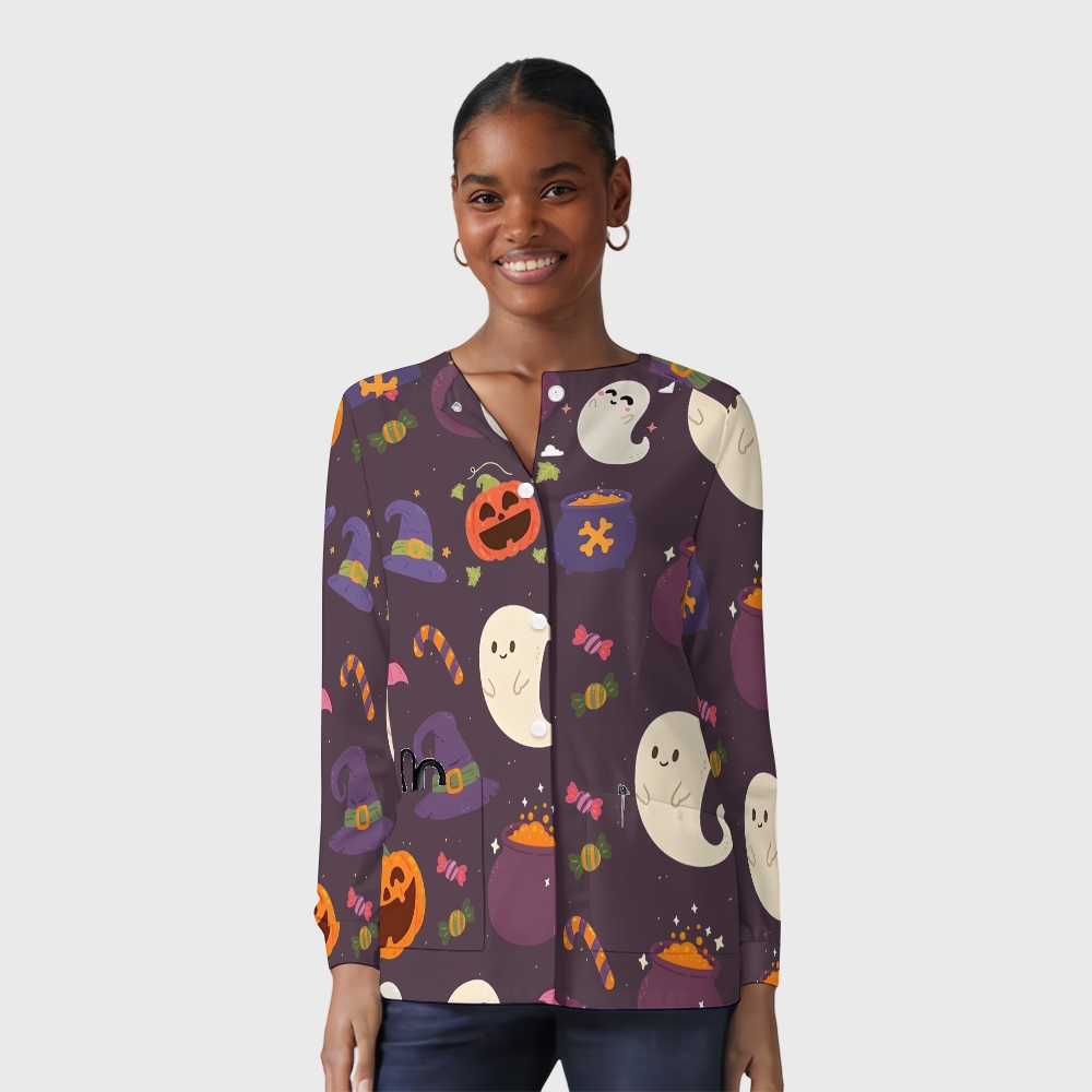 Women's Halloween Printed  Long Sleeve Jacket with Buttons SL9307
