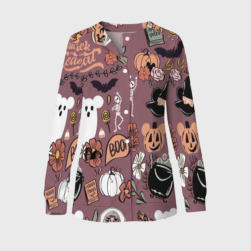 Women's Halloween Printed  Long Sleeve Jacket with Buttons SL9308