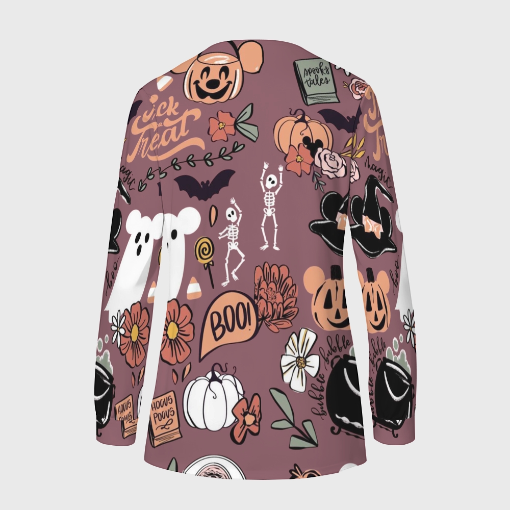 Women's Halloween Printed  Long Sleeve Jacket with Buttons SL9308