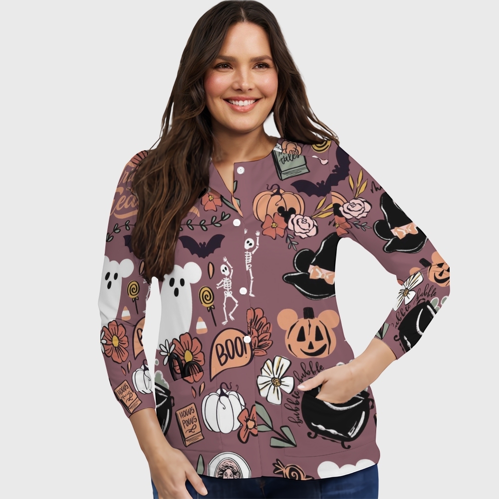 Women's Halloween Printed  Long Sleeve Jacket with Buttons SL9308