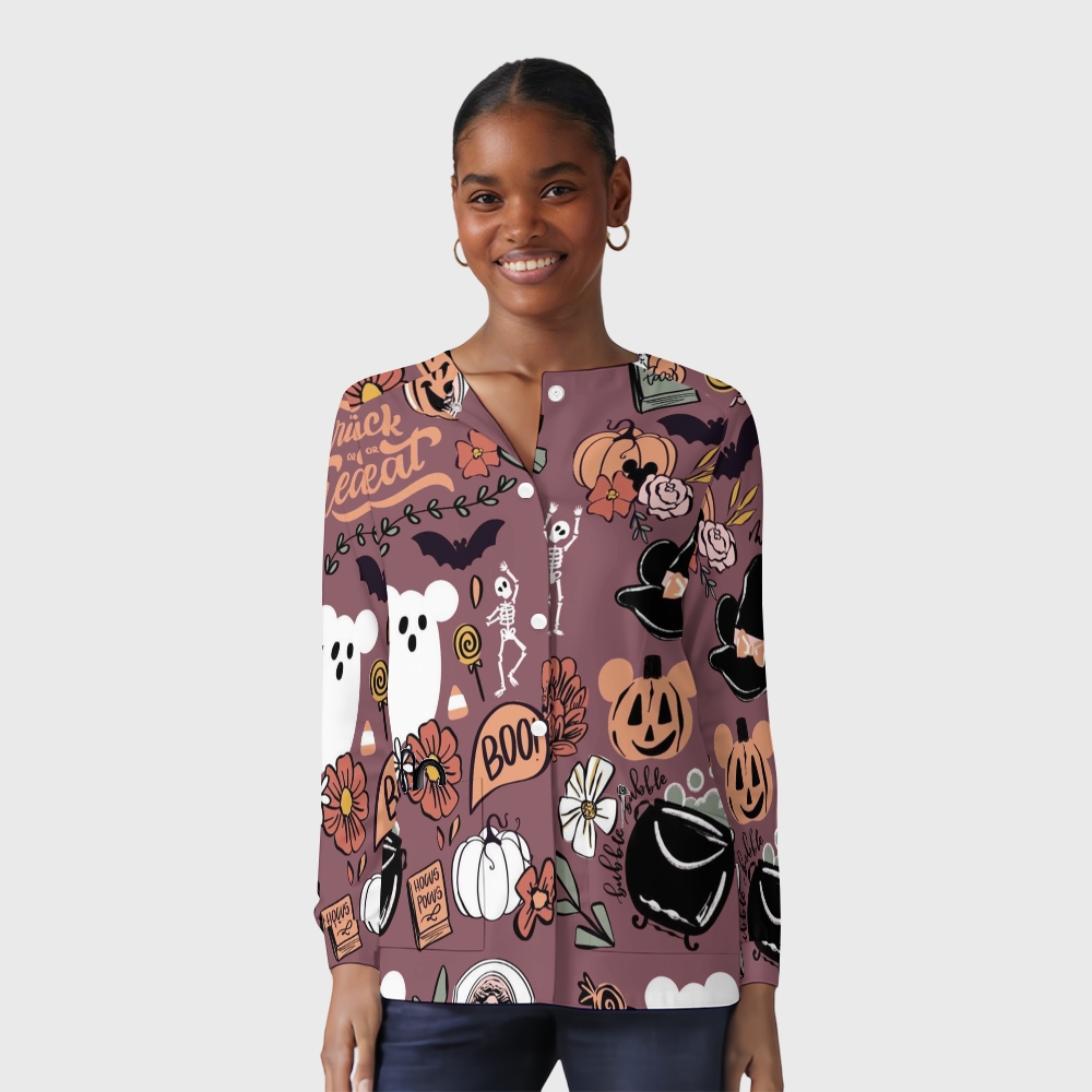 Women's Halloween Printed  Long Sleeve Jacket with Buttons SL9308