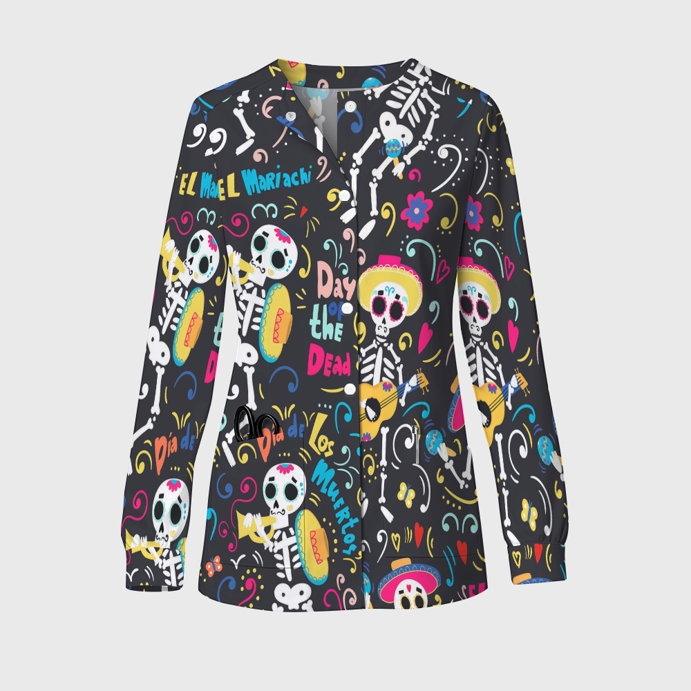 Women's Halloween Printed  Long Sleeve Jacket with Buttons SL92309