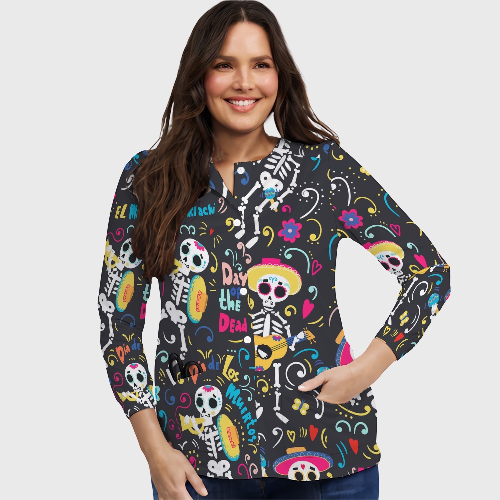 Women's Halloween Printed  Long Sleeve Jacket with Buttons SL92309