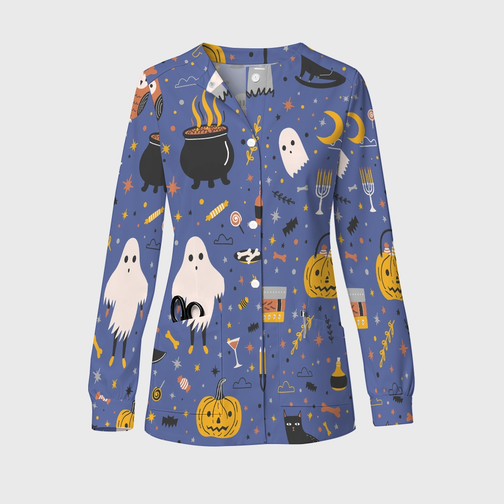 Women's Halloween Printed  Long Sleeve Jacket with Buttons SL93010