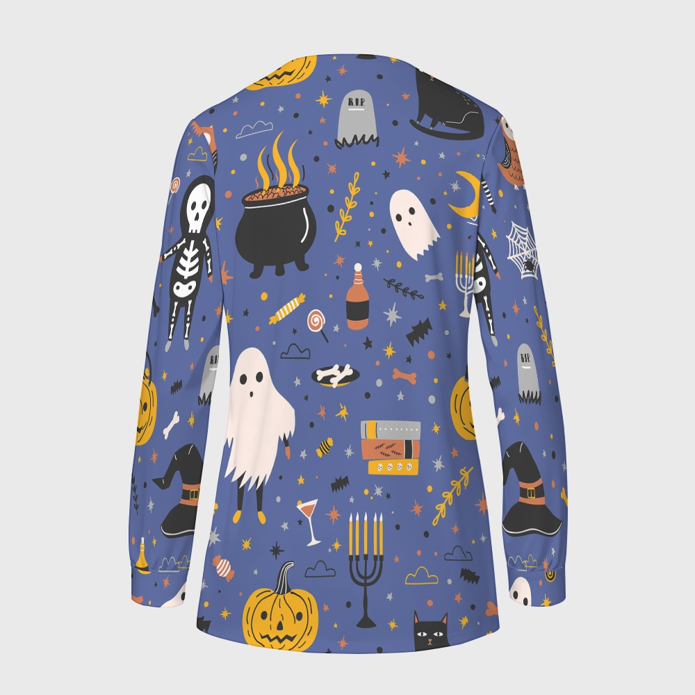 Women's Halloween Printed  Long Sleeve Jacket with Buttons SL93010