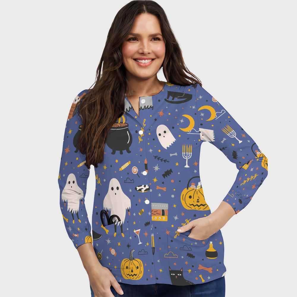 Women's Halloween Printed Long Sleeve Jacket with Buttons SL93010