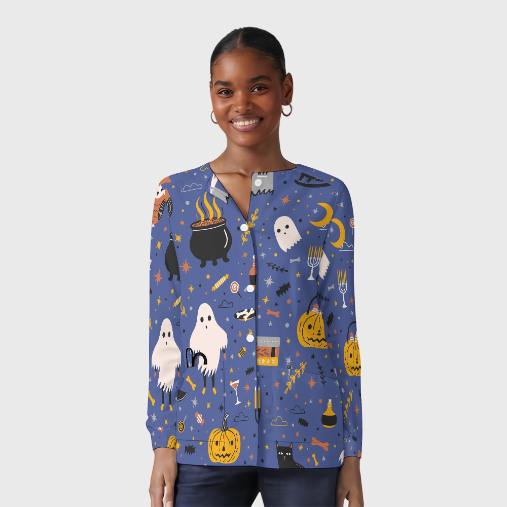 Women's Halloween Printed  Long Sleeve Jacket with Buttons SL93010
