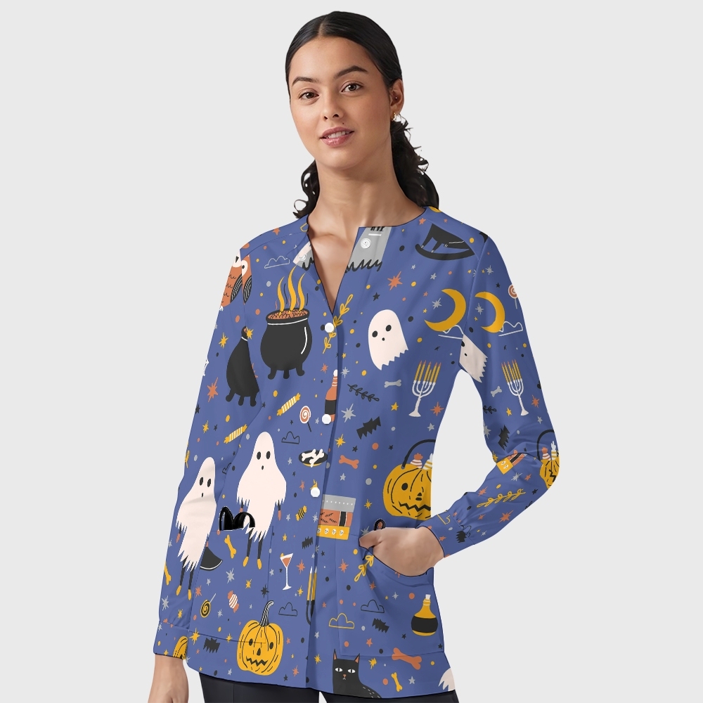Women's Halloween Printed  Long Sleeve Jacket with Buttons SL93010