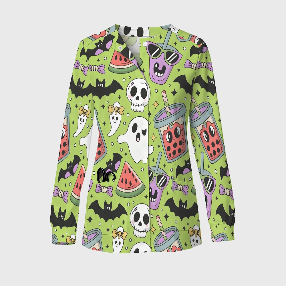 Women's Halloween Printed  Long Sleeve Jacket with Buttons SL93011