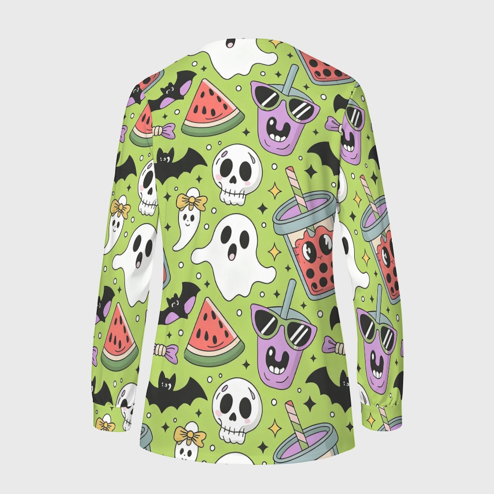 Women's Halloween Printed  Long Sleeve Jacket with Buttons SL93011