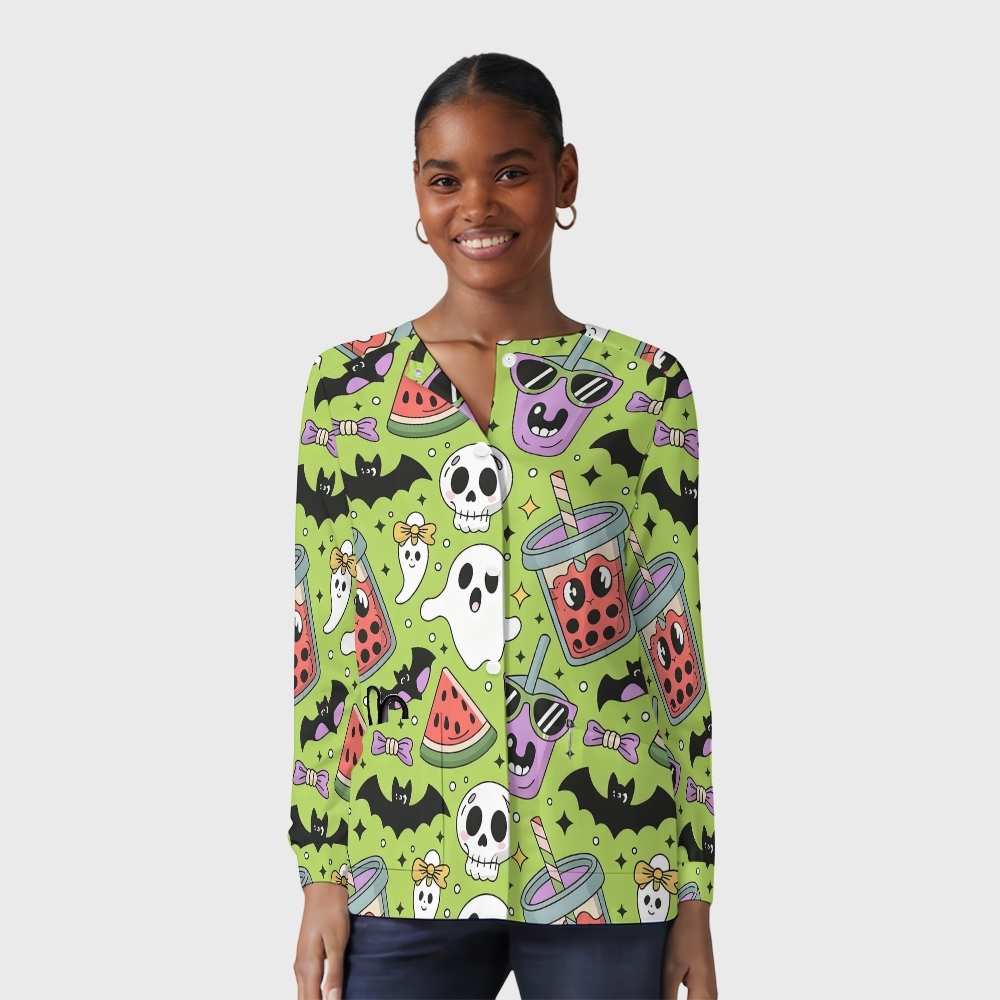 Women's Halloween Printed  Long Sleeve Jacket with Buttons SL93011