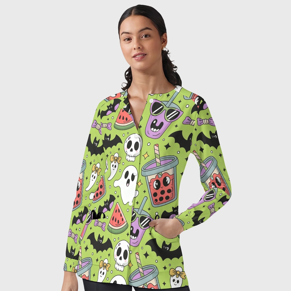 Women's Halloween Printed Long Sleeve Jacket with Buttons SL93011