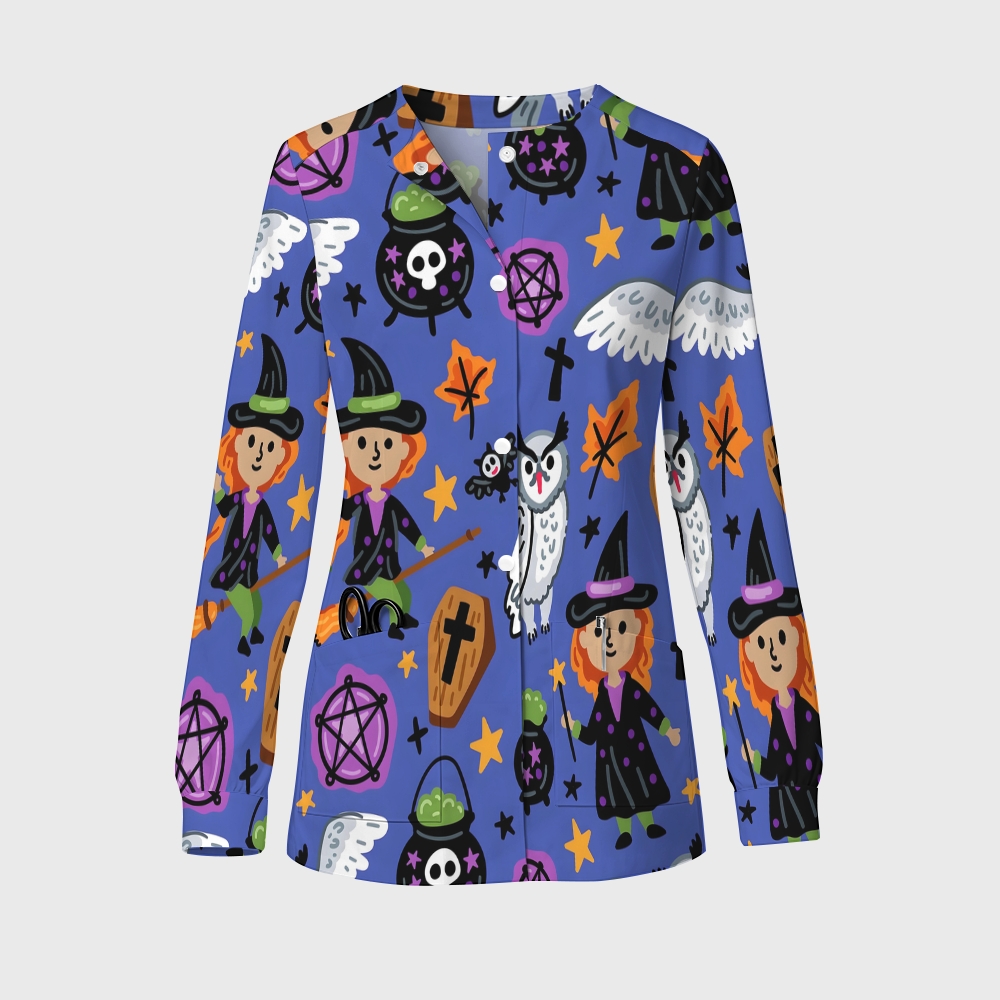 Women's Halloween Printed  Long Sleeve Jacket with Buttons SL930112