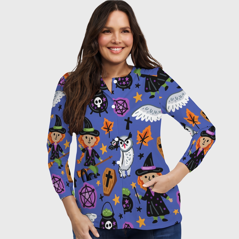 Women's Halloween Printed Long Sleeve Jacket with Buttons SL930112