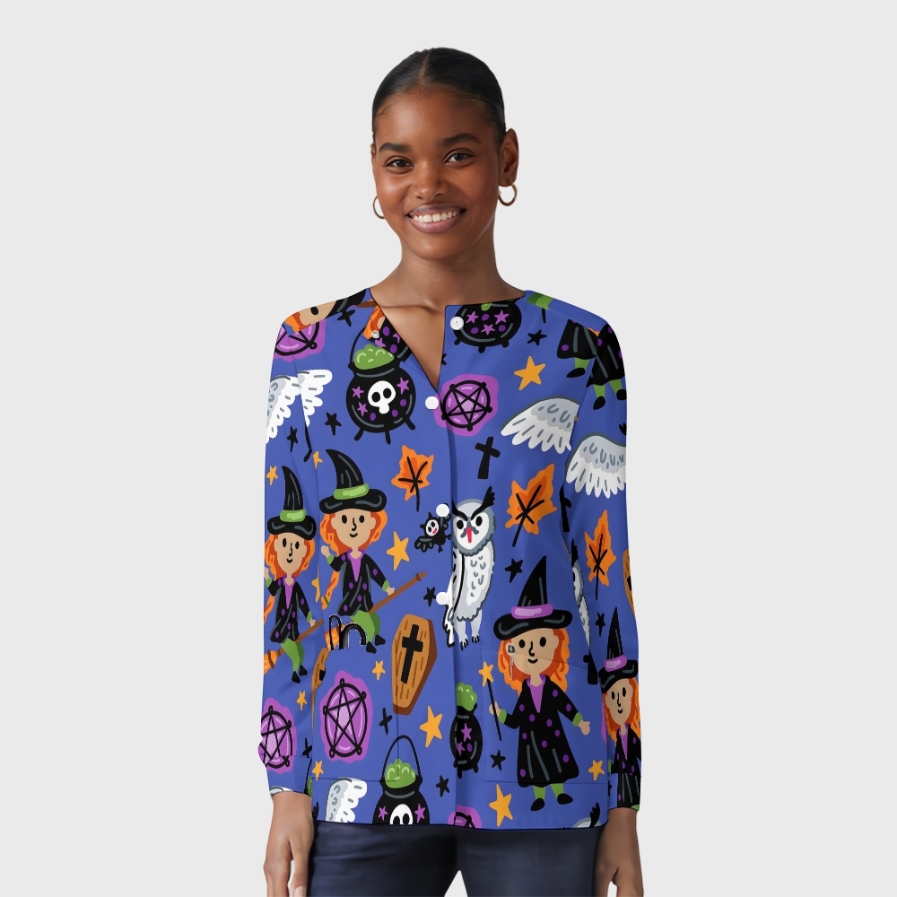 Women's Halloween Printed  Long Sleeve Jacket with Buttons SL930112