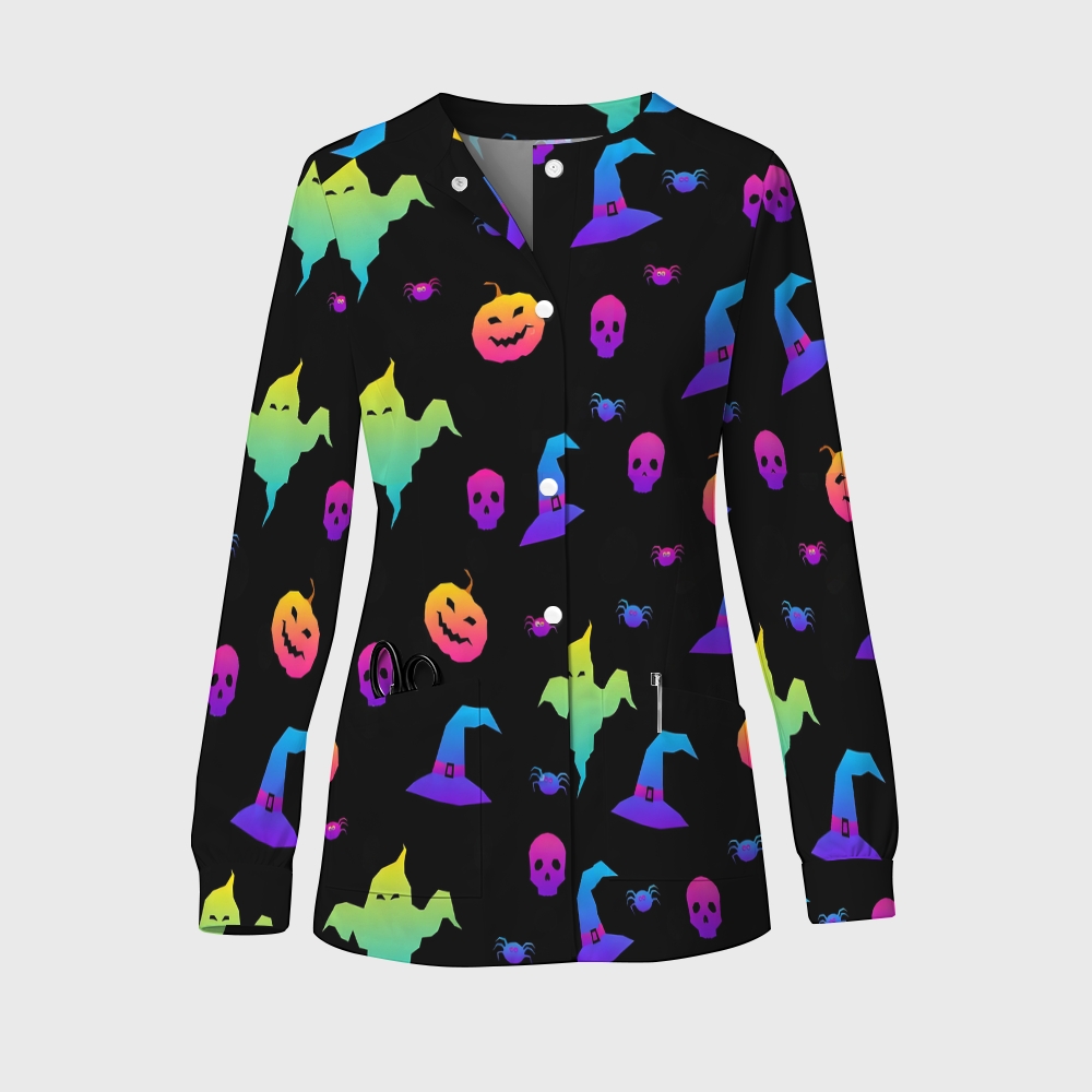 Women's Halloween Printed  Long Sleeve Jacket with Buttons SL93013