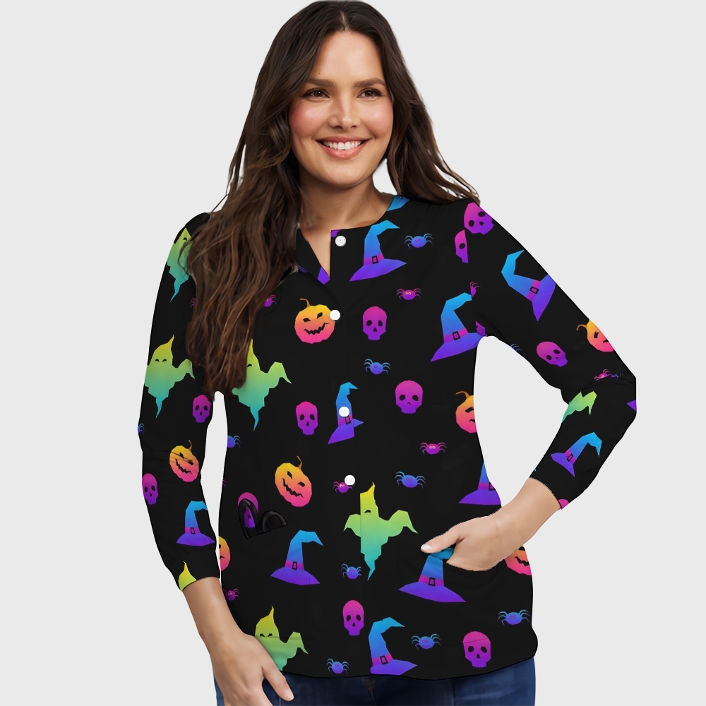 Women's Halloween Printed  Long Sleeve Jacket with Buttons SL93013