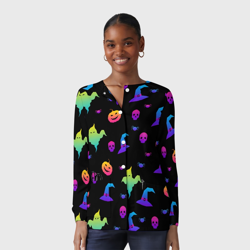 Women's Halloween Printed  Long Sleeve Jacket with Buttons SL93013