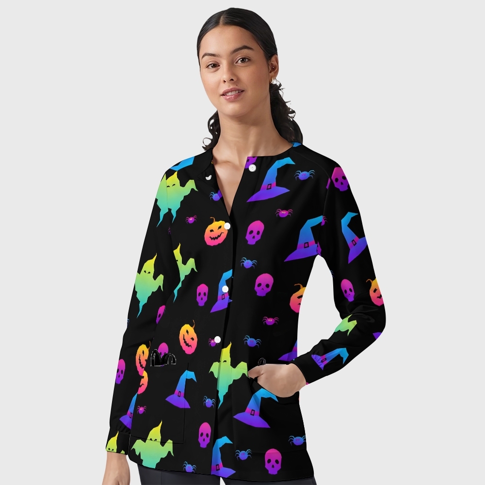 Women's Halloween Printed Long Sleeve Jacket with Buttons SL93013
