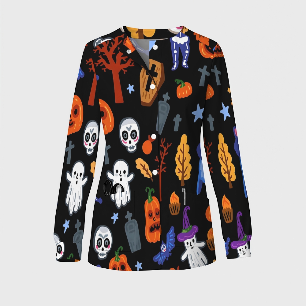 Women's Halloween Printed  Long Sleeve Jacket with Buttons SL93014