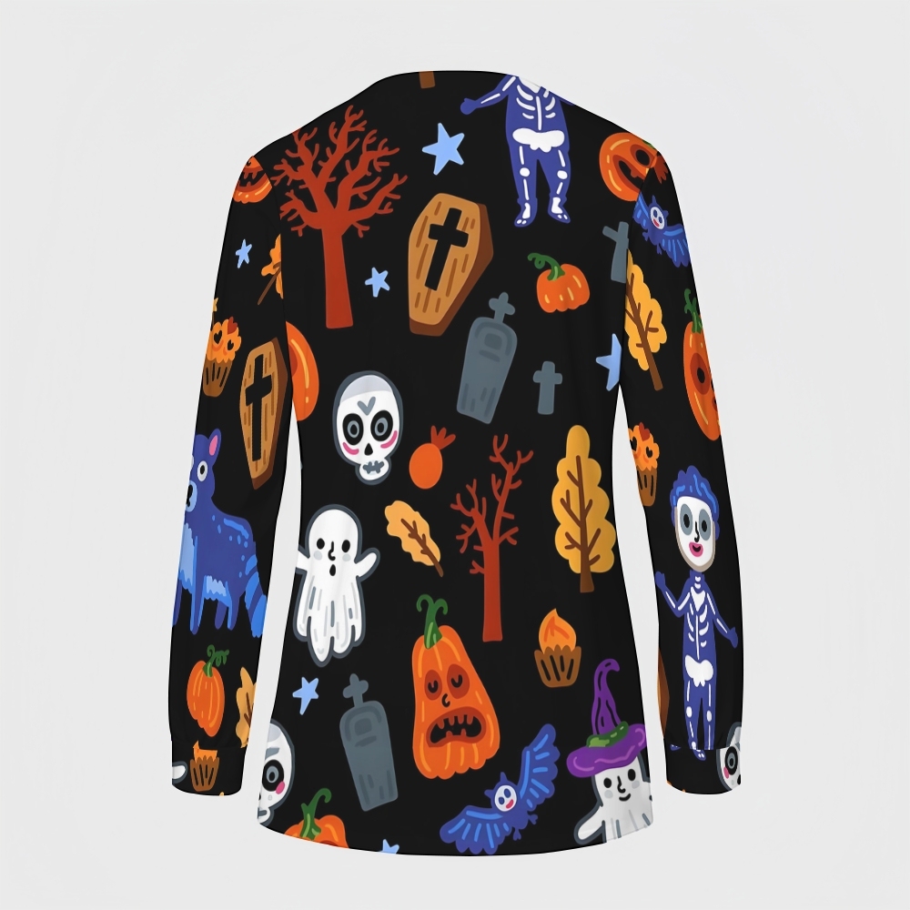 Women's Halloween Printed  Long Sleeve Jacket with Buttons SL93014