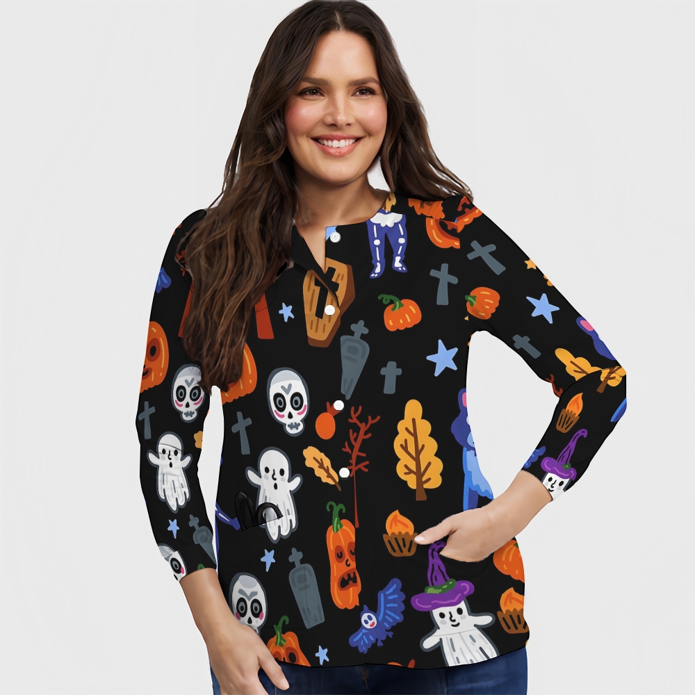 Women's Halloween Printed  Long Sleeve Jacket with Buttons SL93014