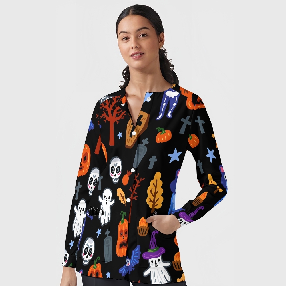 Women's Halloween Printed Long Sleeve Jacket with Buttons SL93014