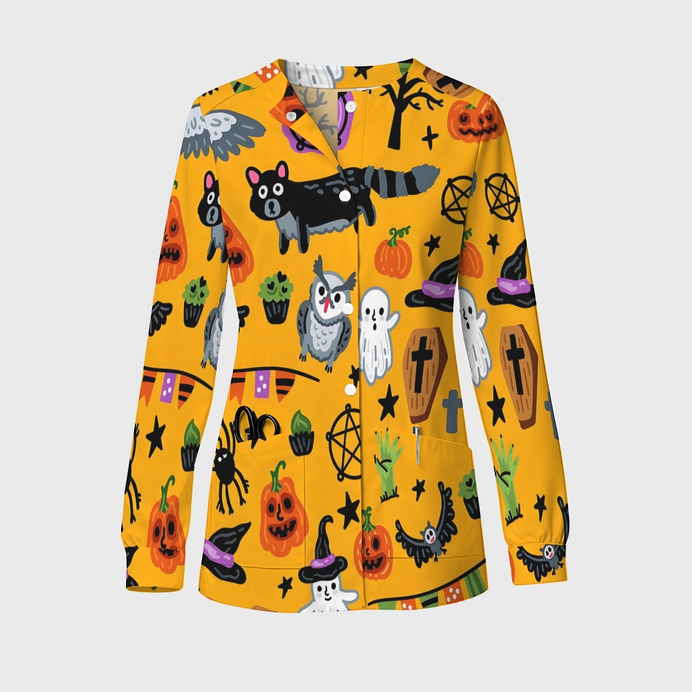 Women's Halloween Printed  Long Sleeve Jacket with Buttons SL93015