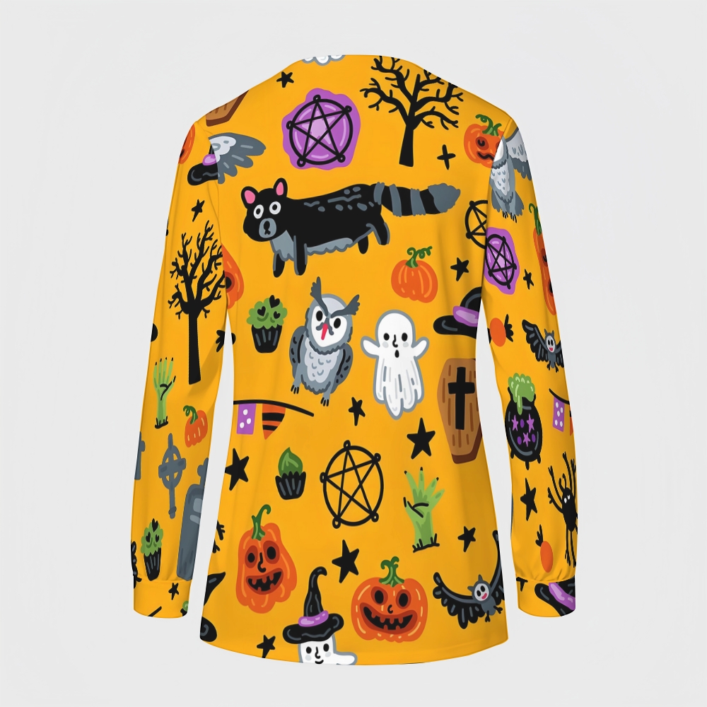Women's Halloween Printed  Long Sleeve Jacket with Buttons SL93015