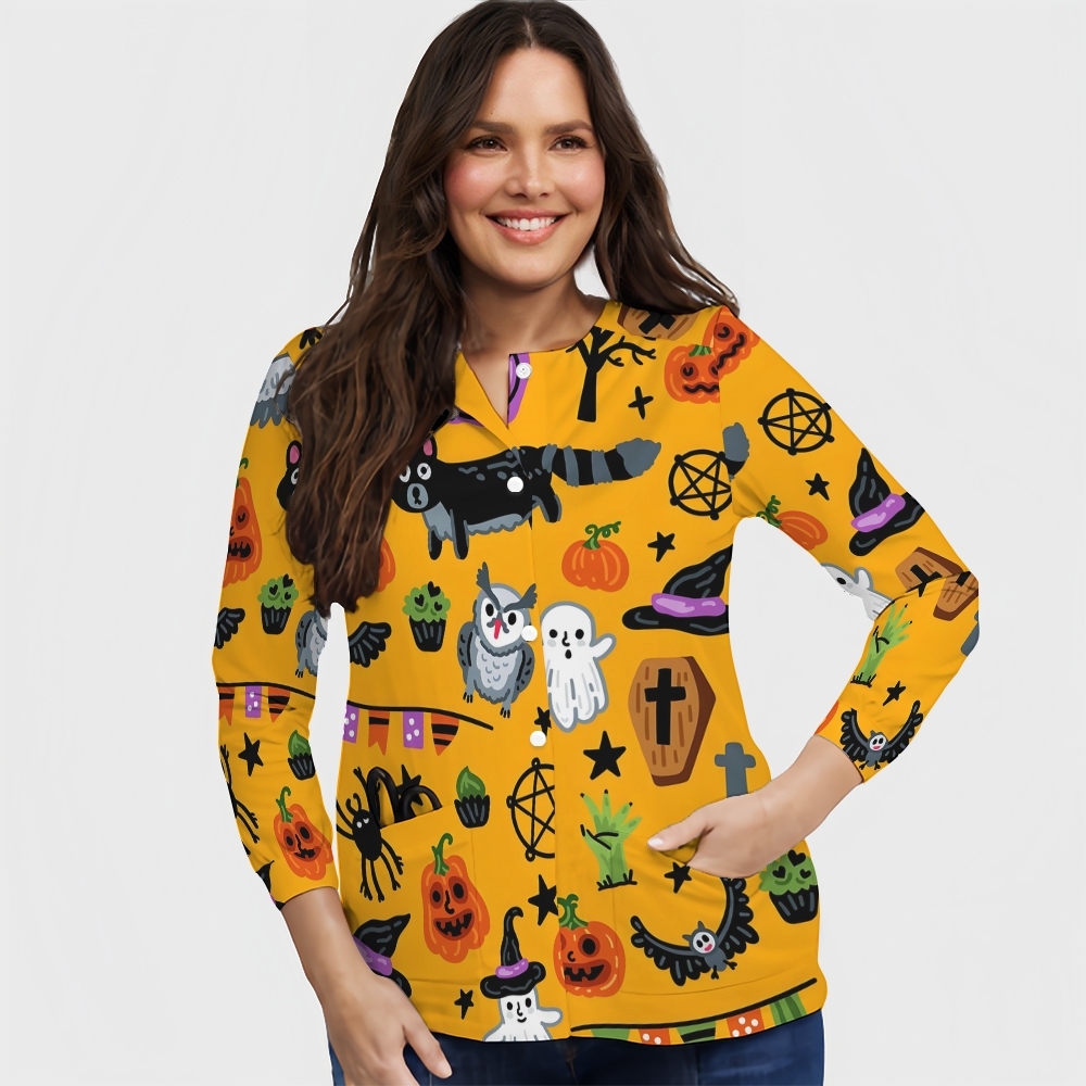 Women's Halloween Printed  Long Sleeve Jacket with Buttons SL93015