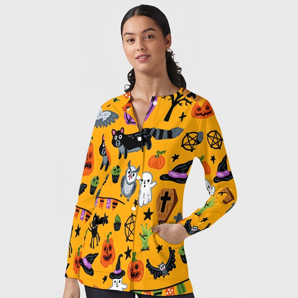 Women's Halloween Printed  Long Sleeve Jacket with Buttons SL93015