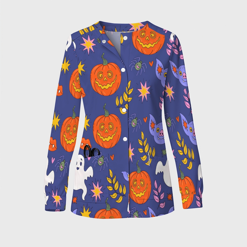 Women's Halloween Printed  Long Sleeve Jacket with Buttons SL93016