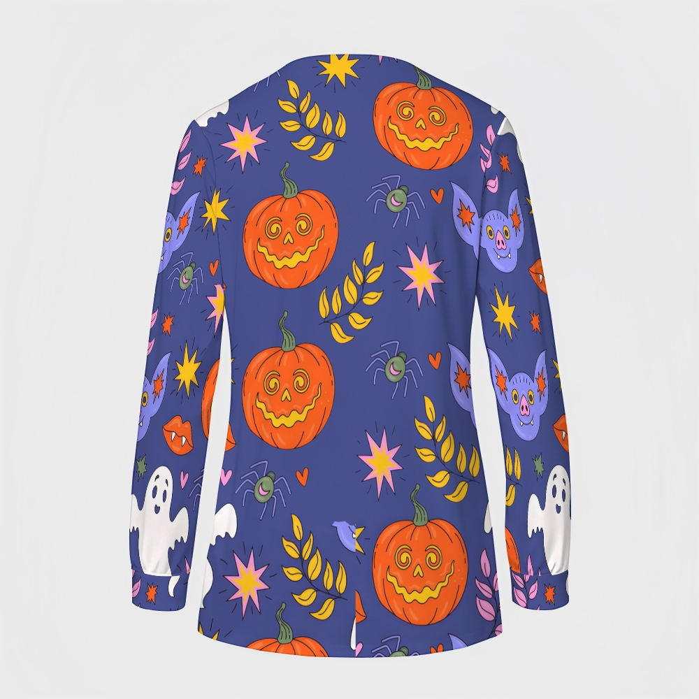 Women's Halloween Printed  Long Sleeve Jacket with Buttons SL93016