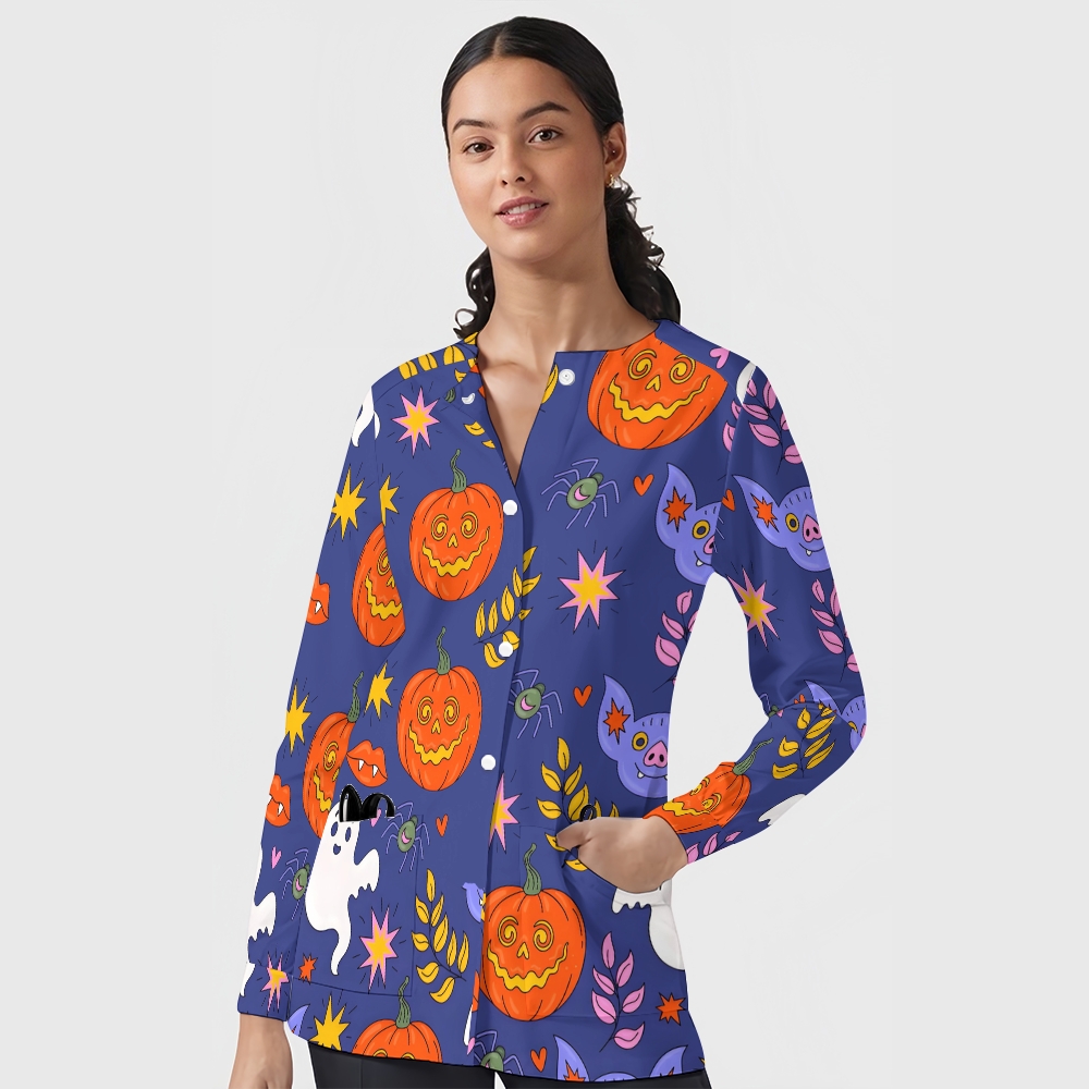 Women's Halloween Printed  Long Sleeve Jacket with Buttons SL93016
