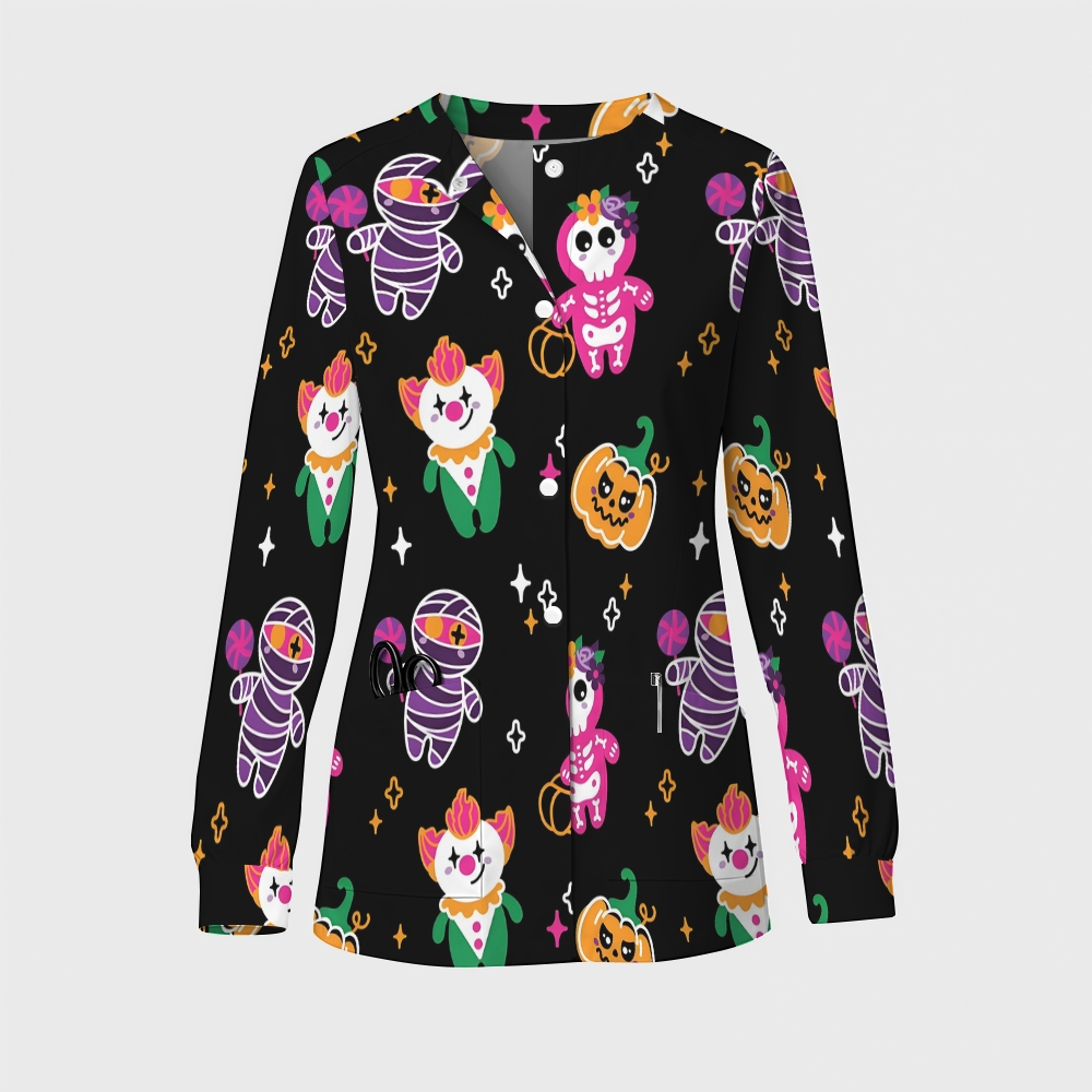 Women's Halloween Printed  Long Sleeve Jacket with Buttons SL93017