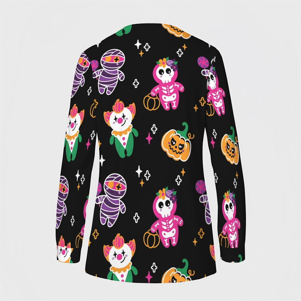 Women's Halloween Printed  Long Sleeve Jacket with Buttons SL93017