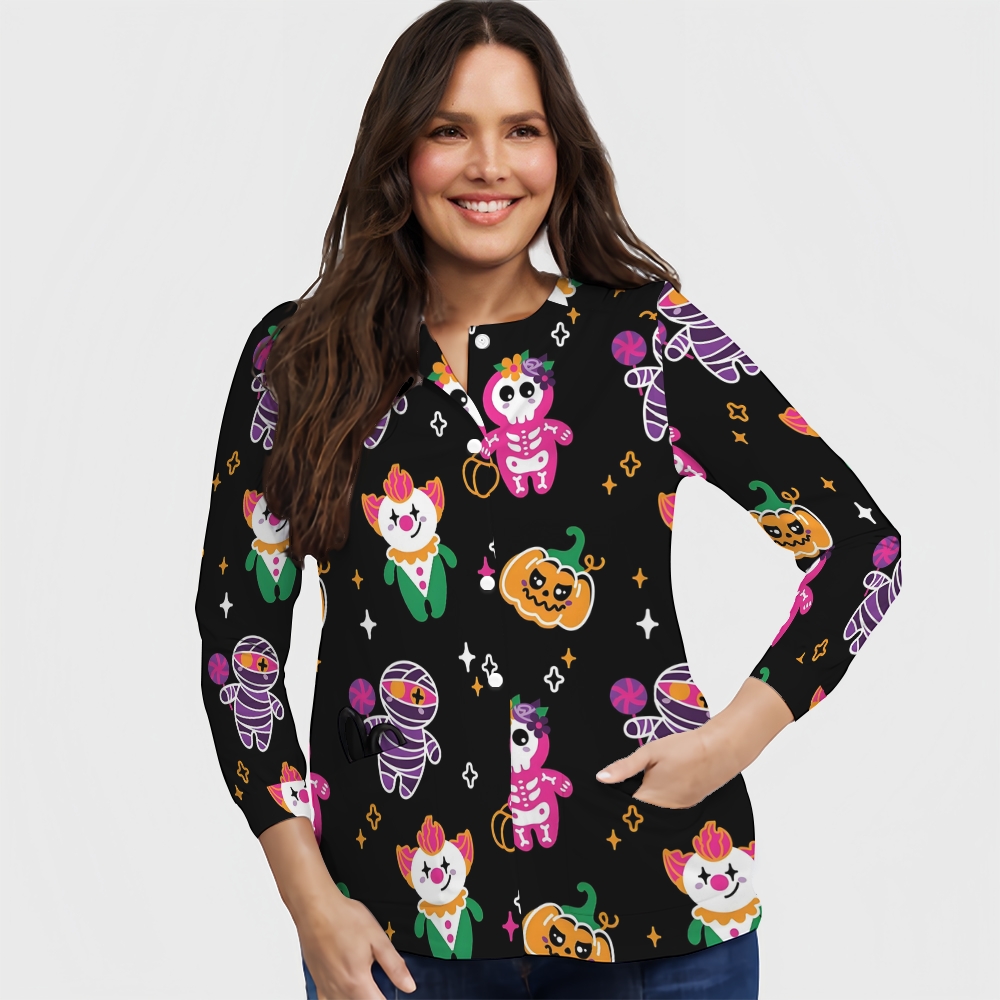 Women's Halloween Printed Long Sleeve Jacket with Buttons SL93017