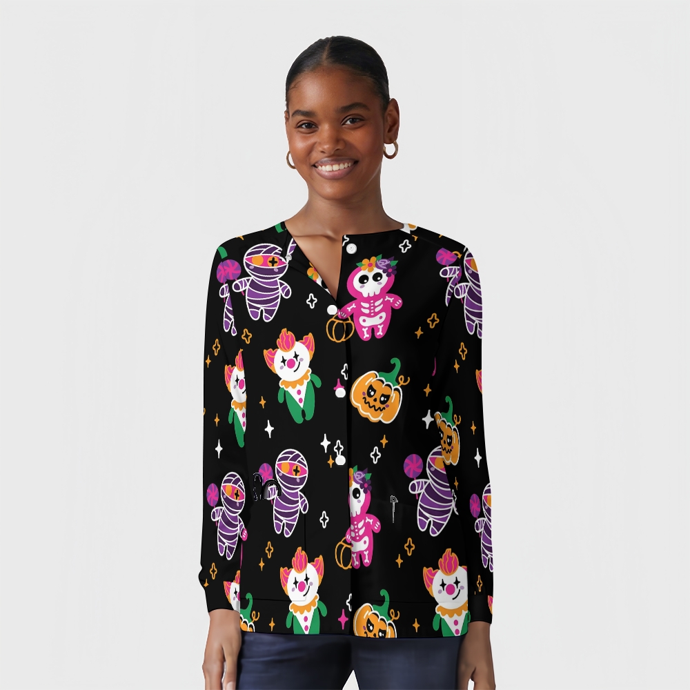Women's Halloween Printed  Long Sleeve Jacket with Buttons SL93017