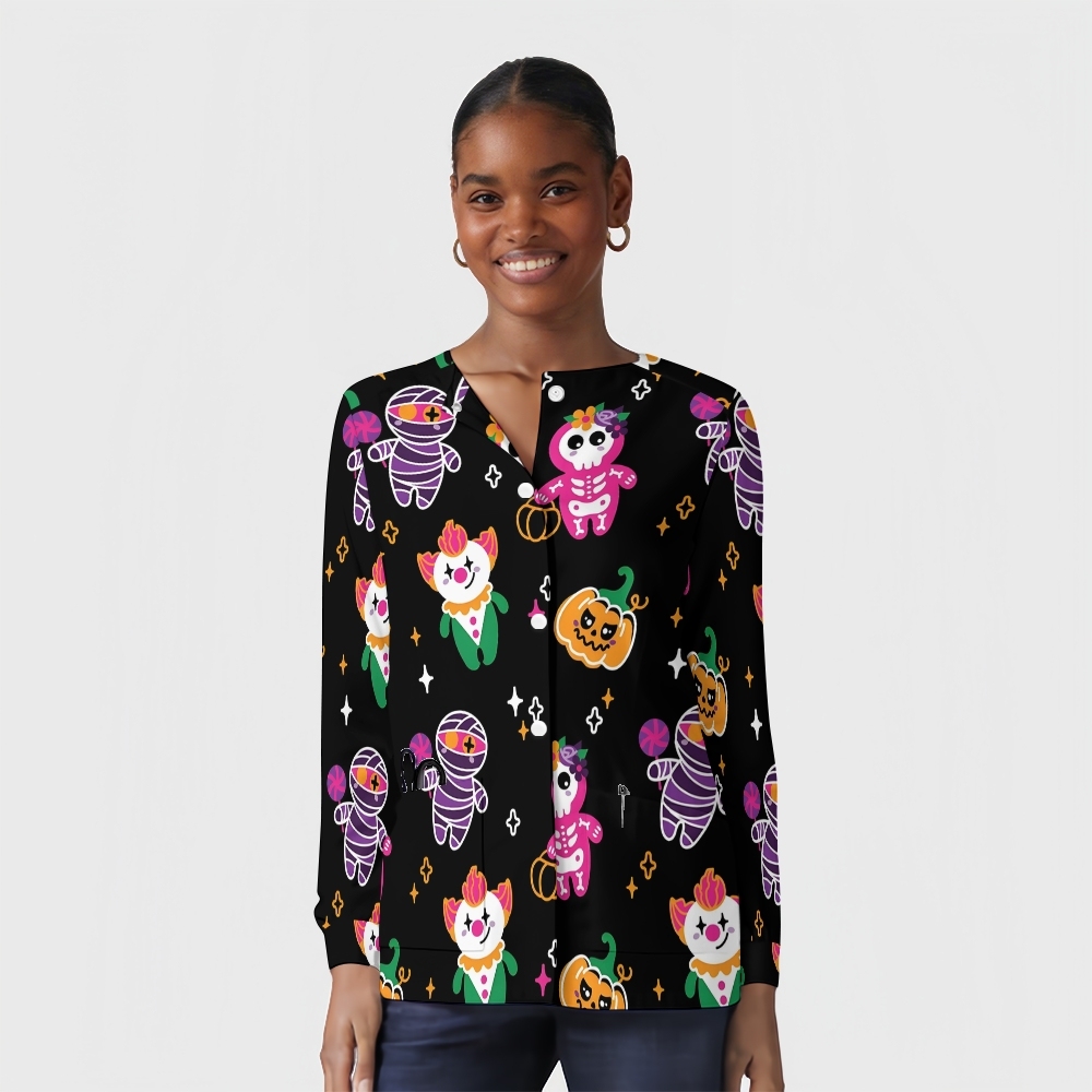 Women's Halloween Printed  Long Sleeve Jacket with Buttons SL93017