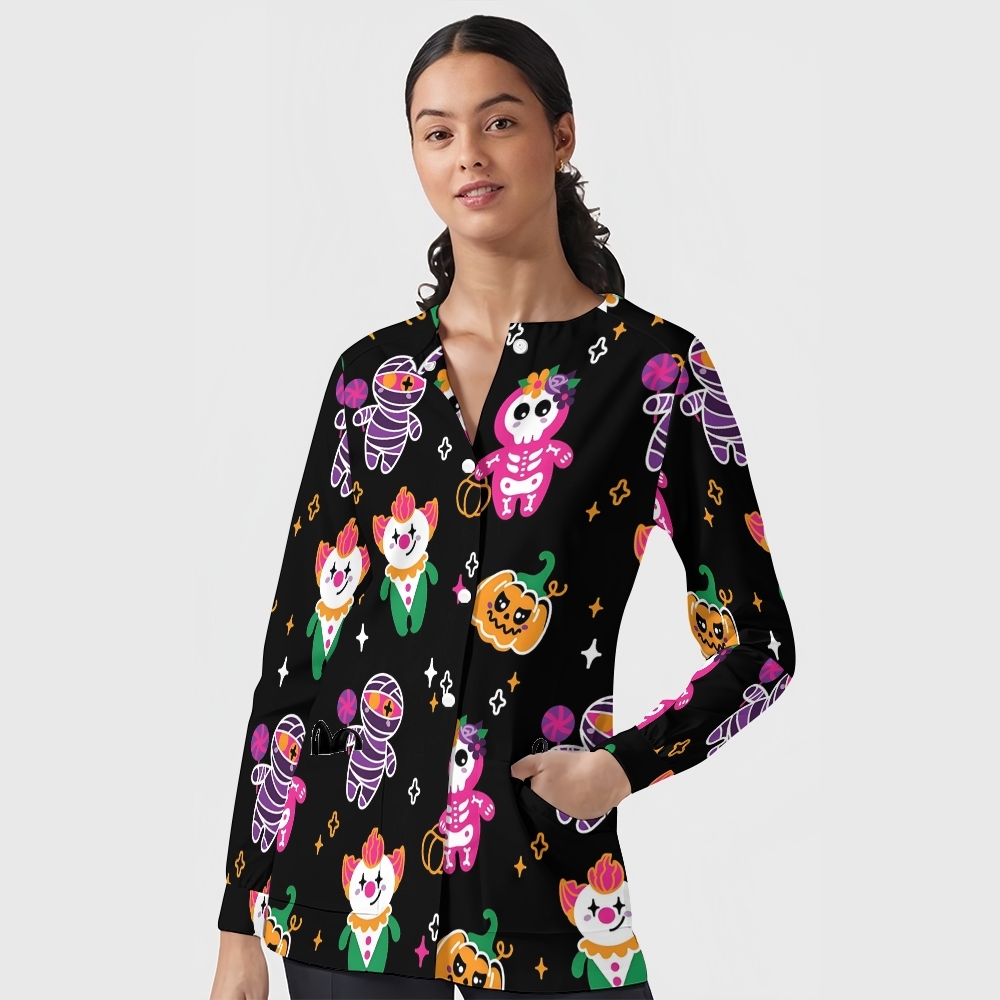 Women's Halloween Printed  Long Sleeve Jacket with Buttons SL93017